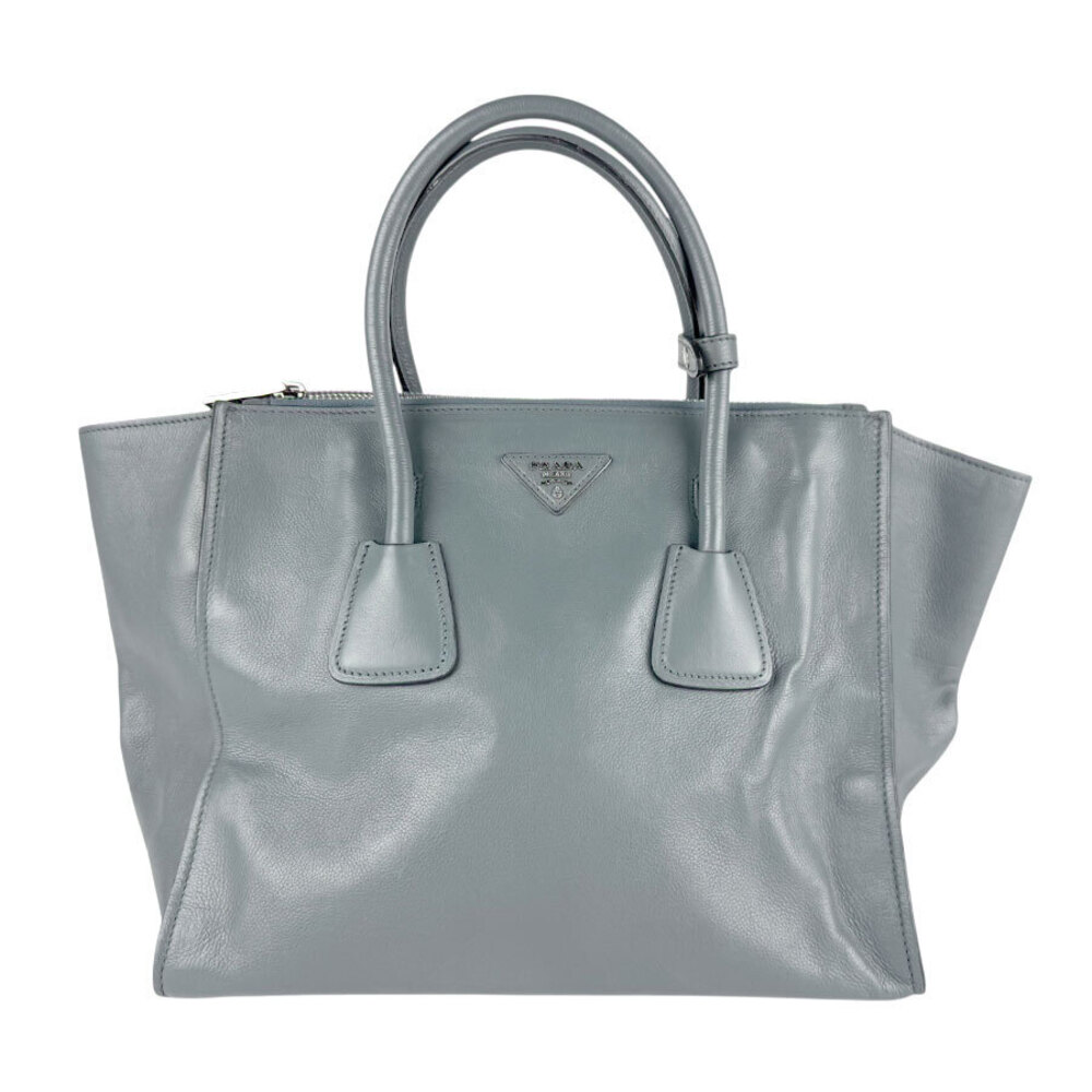Prada Twin Pocket Glace Calfskin Tote Shoulder bag Gray Blue